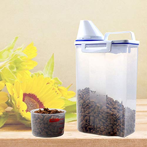 Suppyfly – Recipiente para comida para mascotas, hermético, recipiente para comida para perros gatos con vaso medidor, transparente, 2,5 L