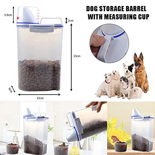 Suppyfly – Recipiente para comida para mascotas, hermético, recipiente para comida para perros gatos con vaso medidor, transparente, 2,5 L