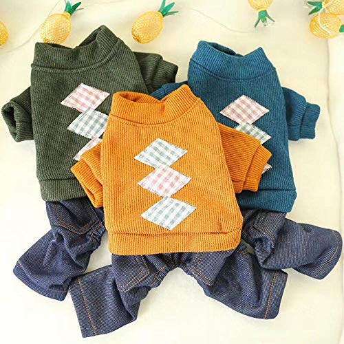 SYQY Diamond Knitting Pet Dog Denim Jumpsuit Winter Warm Dog Overol para Perros pequeños Shih Tzu Maltés Ropa Cachorro Ropa Pijama-Naranja_XL