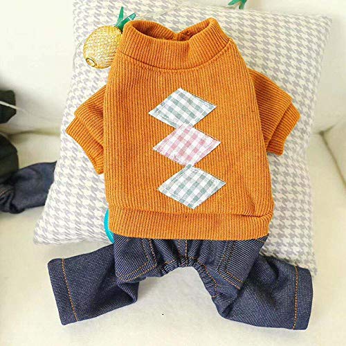 SYQY Diamond Knitting Pet Dog Denim Jumpsuit Winter Warm Dog Overol para Perros pequeños Shih Tzu Maltés Ropa Cachorro Ropa Pijama-Naranja_XL