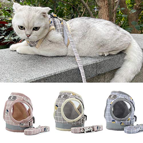 SYQY Harnais et laisse réfléchissants pour Chats pour Chats Produits pour animaux de compagnie Mascottes Harnais pour Chats en Maille Gotas Accesorios szelki dla kota-Plaid Rose_L