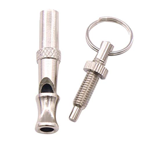 SYQY Puppy Pet Dog Whistle Flauta ultrasónica de Dos Tonos Detener ladrido Repelente de Sonido ultrasónico Equipo de Entrenamiento para Gatos Llavero-Los 5cmx0.8cm_Plata