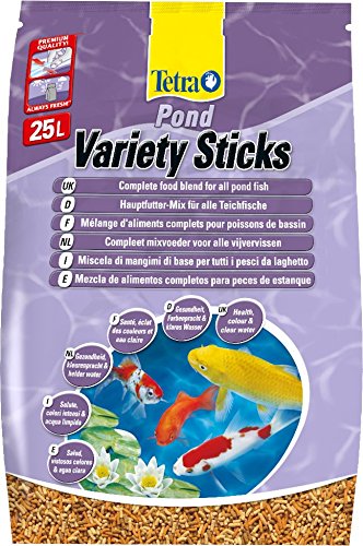 Tetra Pond Varillas variadas para alimento de peces, mezcla de tres diferentes palos de alimentos para todos los peces de estanque, 25 litros