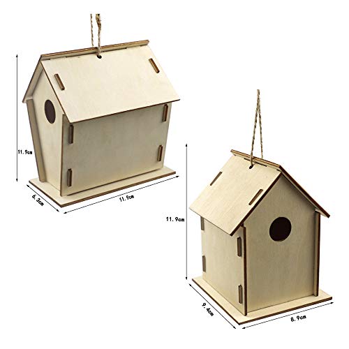 Tickas Casa de Madera del pájaro, 2PCS Decoración doméstica de Madera DIY Manual Color Painting Bird House Adecuado para niños de 4-8 años