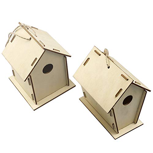 Tickas Casa de Madera del pájaro, 2PCS Decoración doméstica de Madera DIY Manual Color Painting Bird House Adecuado para niños de 4-8 años