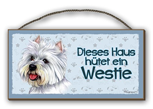 Tierwarnschild Westie West Highland - Placa de Madera de Densidad Media (25 x 12,5 cm, 50 Unidades), diseño de Caballos, Color Blanco