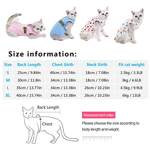 Tineer 2 Packs E-Collar Alternativa para Gatos - Traje de recuperación quirúrgica Profesional para heridas Abdominales después de la cirugía - Ropa fisiológica para Gatitos (XL, Plátano + Fresa)