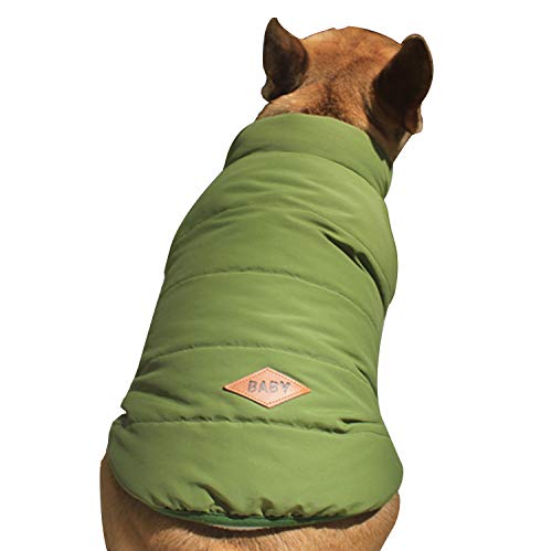 Tineer con Capucha Linda Chaqueta de la Capa del Animal doméstico del Perro de Perrito Ropa de Invierno Bulldog francés con Capucha Caliente Juego del Chaleco (XXL, Verde)