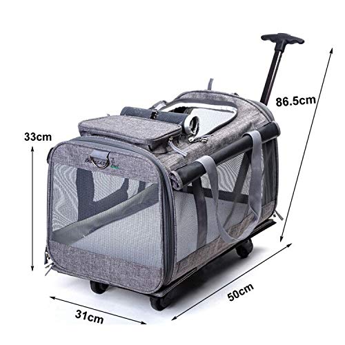 Tineer Multifuncional Bolso Pet Dog Carrier Stroller con Ruedas extraíbles, Pet Travel Carrier Mochila para Perros/Gatos de hasta 22 LB Uso en Exteriores (Gris)