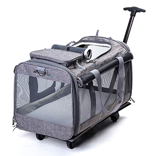 Tineer Multifuncional Bolso Pet Dog Carrier Stroller con Ruedas extraíbles, Pet Travel Carrier Mochila para Perros/Gatos de hasta 22 LB Uso en Exteriores (Gris)