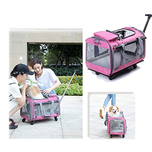 Tineer Multifuncional Bolso Pet Dog Carrier Stroller con Ruedas extraíbles, Pet Travel Carrier Mochila para Perros/Gatos de hasta 22 LB Uso en Exteriores (Rosado)