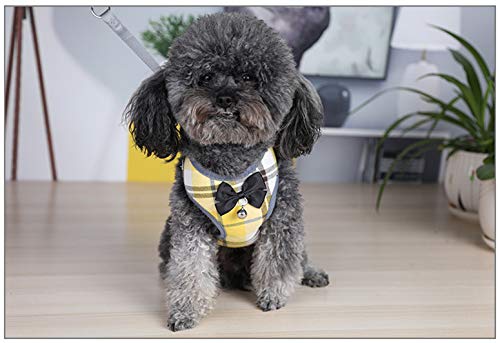 Tineer Pet Dog Plaid Bow Tie arnés Chaleco con Correa de Nylon para Cachorro de Gato Caminando o entrenando (M, Amarillo)