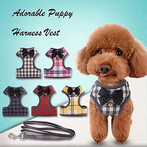 Tineer Pet Dog Plaid Bow Tie arnés Chaleco con Correa de Nylon para Cachorro de Gato Caminando o entrenando (M, Amarillo)