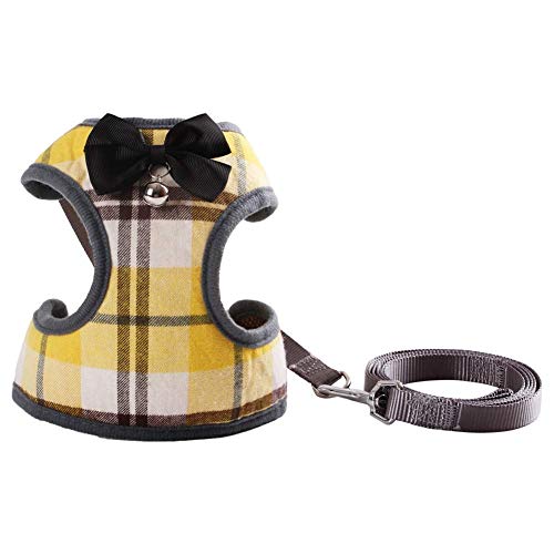 Tineer Pet Dog Plaid Bow Tie arnés Chaleco con Correa de Nylon para Cachorro de Gato Caminando o entrenando (M, Amarillo)