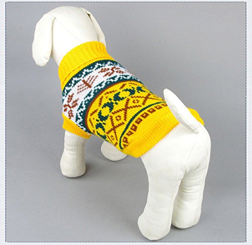 Tineer Pet Dog Sweater Ropa de Punto Copo de Nieve Pet Cat Coat, Jersey suéter Chaqueta Invierno Nieve Patrón Azulejos Ropa de Navidad (XS, Amarillo)