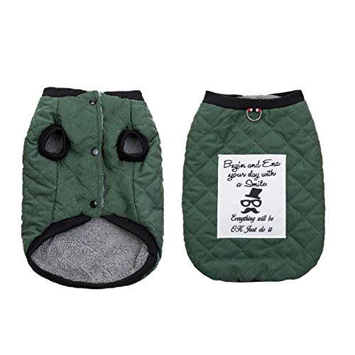 Tineer Pet Soft Fleece Coat Ropa de Bulldog francés Chaqueta de Gamuza de algodón a Cuadros de Gamuza - Traje de Traje cálido de otoño e Invierno - para Perros pequeños y medianos (S, Verde)