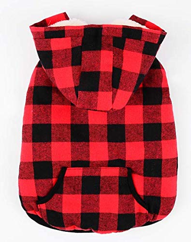 Tineer Ropa para perros grandes Mascota Suéter Ropa de rejilla para perros Cálido perrito extraíble Abrigos con capucha lindo Chaqueta a cuadros Sudaderas con capucha 6 tamaños (XXXL, Red)