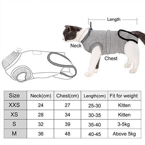 Tineer Traje de recuperación Mascota, Gato esterilización Cuidado de algodón Transpirable Use destete Prevenir Lick para Abdominales Enfermedades Heridas de la Piel después de la cirugía (S)