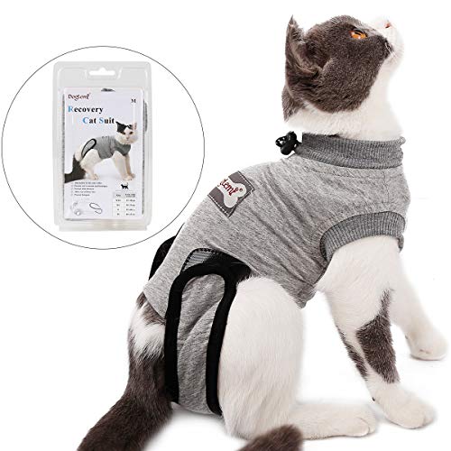 Tineer Traje de recuperación Mascota, Gato esterilización Cuidado de algodón Transpirable Use destete Prevenir Lick para Abdominales Enfermedades Heridas de la Piel después de la cirugía (S)