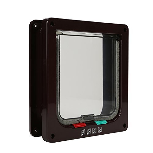 TKOOFN® 4-Modo Puerta Magnética Bloqueable de Aleta para Gato Gatito Perro Perrito Mascota Seguridad (M, Marrón)