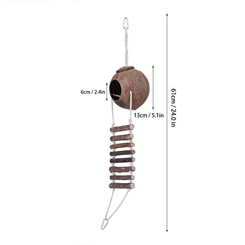TOPINCN Concha de Coco Nido de Ave Cría Natural Nido para Mascotas Casa de escondite de Loros con Escalera de Cuerda para Aves y pequeños Animales de Juguete 2 tamaños(# 2)