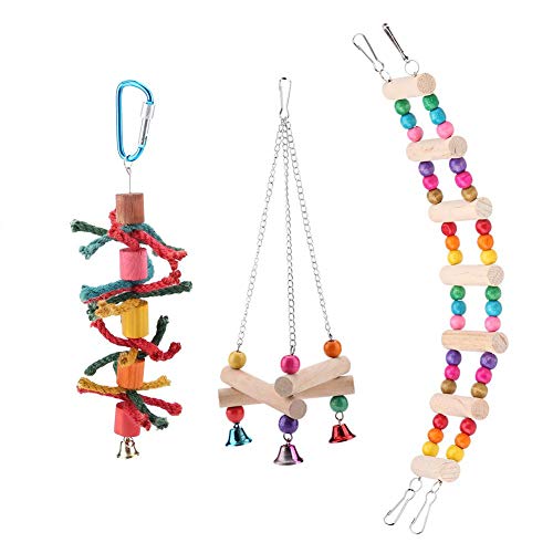 TOPINCN Parrot Toys Parrot Columpio de pie Puente Colgante Cuerda de cáñamo Juguete Triángulo Soporte Rack Colgando Escalera Chewing Swing Cage Accesorio 3 unids/Set