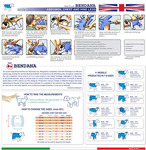 Traje postoperatorio para Perros y Gatos, Protege heridas y Vendajes, Garantiza higiene, Limpieza y Libertad de Movimiento. Modelo 021 - Abdomen, tórax y Miembros posteriores (XXXXS)