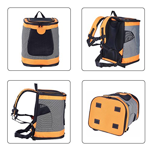 Transportín Plegable Mochila de viaje para perros y gatos Portador para mascotas con lados suaves, Naranja