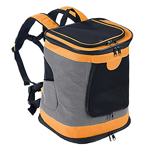 Transportín Plegable Mochila de viaje para perros y gatos Portador para mascotas con lados suaves, Naranja