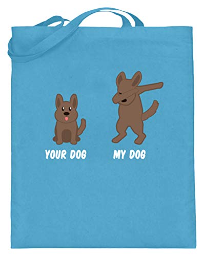 Tu perro – Mi perro/Your Dog – My Dog – Perro Dab Dabbing Diseño Animales Diseño – Bolsa de yute (con asas largas), color Azul, talla 38cm-42cm