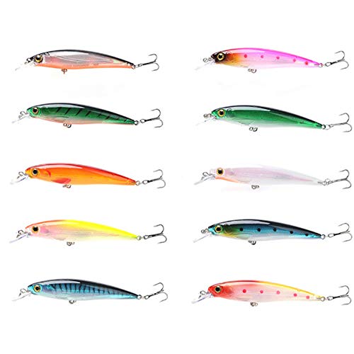 tytuoling Conjunto De Kits De Señuelo De Pesca Señuelo De Pesca Flotante Minnow,Cebos De Manivela Artificiales Duros Ojos 3D 11Cm 13.6G Wobblers Crankbait Treble Hooks,Realista 10Pcs