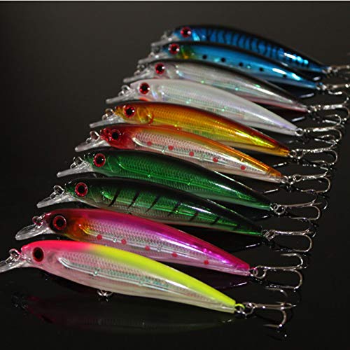 tytuoling Conjunto De Kits De Señuelo De Pesca Señuelo De Pesca Flotante Minnow,Cebos De Manivela Artificiales Duros Ojos 3D 11Cm 13.6G Wobblers Crankbait Treble Hooks,Realista 10Pcs