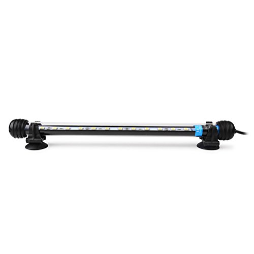 UEETEK 28CM LED Pecera Luces de iluminación del Acuario 5050 SMD RGB Barra de luz bajo el Agua Sumergible Impermeable Clip lámpara - Blanco (Europa estándar Plug)