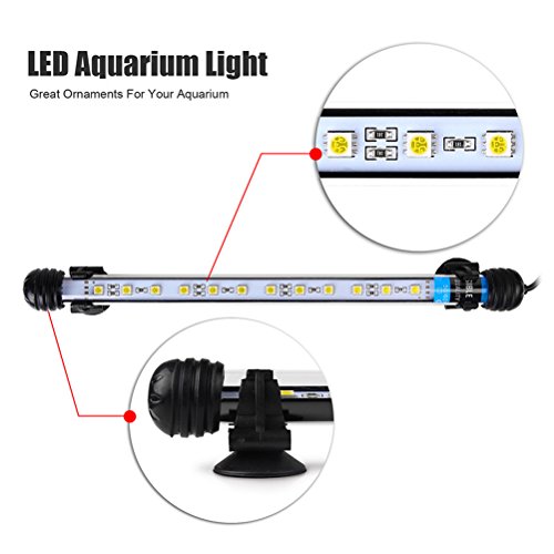 UEETEK 28CM LED Pecera Luces de iluminación del Acuario 5050 SMD RGB Barra de luz bajo el Agua Sumergible Impermeable Clip lámpara - Blanco (Europa estándar Plug)