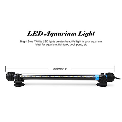 UEETEK 28CM LED Pecera Luces de iluminación del Acuario 5050 SMD RGB Barra de luz bajo el Agua Sumergible Impermeable Clip lámpara - Blanco (Europa estándar Plug)