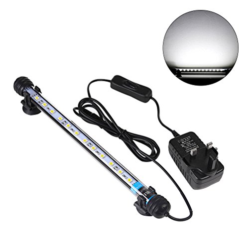 UEETEK 28CM LED Pecera Luces de iluminación del Acuario 5050 SMD RGB Barra de luz bajo el Agua Sumergible Impermeable Clip lámpara - Blanco (Europa estándar Plug)