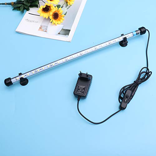 UEETEK 48CM LED Pecera Luces Iluminación del Acuario 5050 SMD RGB Barra de luz Subacuática Sumergible Impermeable Clip lámpara - Blanco (Europe Standard Plug)