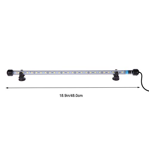 UEETEK 48CM LED Pecera Luces Iluminación del Acuario 5050 SMD RGB Barra de luz Subacuática Sumergible Impermeable Clip lámpara - Blanco (Europe Standard Plug)