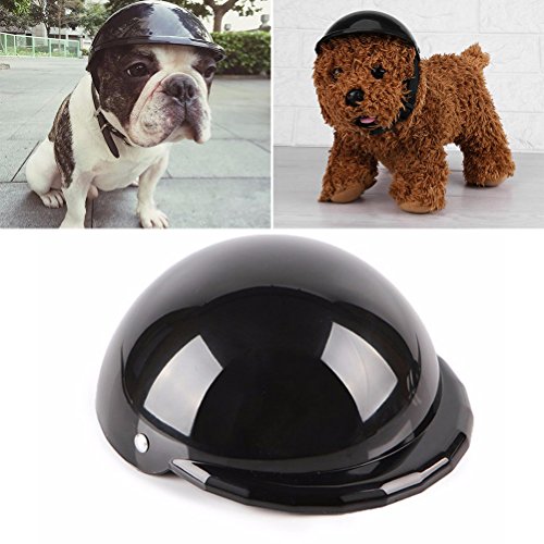 UEETEK Casco de perro Cascos de plástico fresco para mascotas Protección contra la lluvia Gatos Gatos Perros Casco Disfraces Accesorios Suministros para mascotas Talla S (Negro)