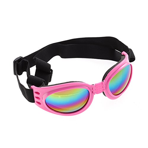 UEETEK Gafas de Sol para Perros Protección UV Plegable Gafas para Mascotas con Correa Ajustable UV Protección Contra el Viento (Rosa)