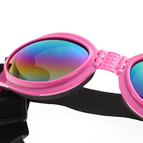 UEETEK Gafas de Sol para Perros Protección UV Plegable Gafas para Mascotas con Correa Ajustable UV Protección Contra el Viento (Rosa)