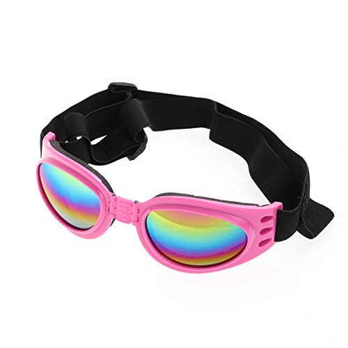 UEETEK Gafas de Sol para Perros Protección UV Plegable Gafas para Mascotas con Correa Ajustable UV Protección Contra el Viento (Rosa)