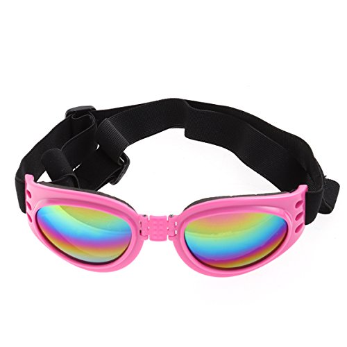 UEETEK Gafas de Sol para Perros Protección UV Plegable Gafas para Mascotas con Correa Ajustable UV Protección Contra el Viento (Rosa)