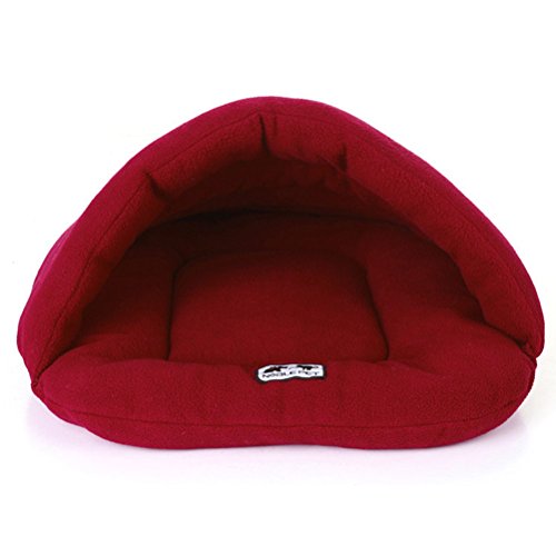 ueetek Igloo Caseta gato perro pequeño cojín cama saco de dormir para perro suave peluche algodón cálido rojo oscuro