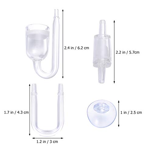 UEETEK Juego de 4pcs Aquarium Fish Tank CO2 Difusor Reactor de Dióxido de Carbono con Válvula de retención / U-Shape Tubo de vidrio / Sucker