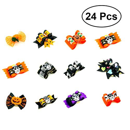 UKCOCO 24 Piezas Clips de Pelo Bowknot para Gato y Perro, Pinza de Pelo Lindo para Perrito, Accesorios de Clip de Pelo de Halloween para Mascotas (Color al Azar)