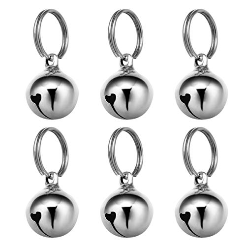 ukcoco 6pcs de campanas de pato en para perros y gato, colgantes de campanas cobre para mascotas, cascabeles redondo de gatitos para marcha y carrera, 16 mm (plata)