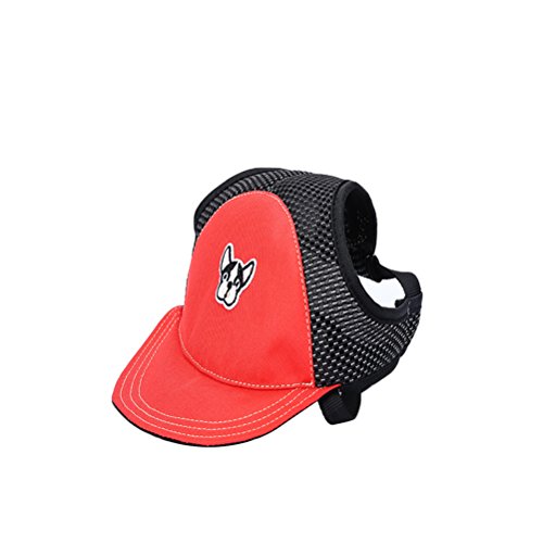 UKCOCO Perrito del Perro del Animal doméstico Sombrero del Sol Perro Ajustable Deporte al Aire Libre Gorra del Sombrero de protección Solar con Agujeros para el oído Talla S (Rojo)