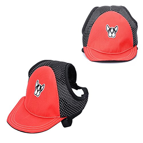 UKCOCO Perrito del Perro del Animal doméstico Sombrero del Sol Perro Ajustable Deporte al Aire Libre Gorra del Sombrero de protección Solar con Agujeros para el oído Talla S (Rojo)