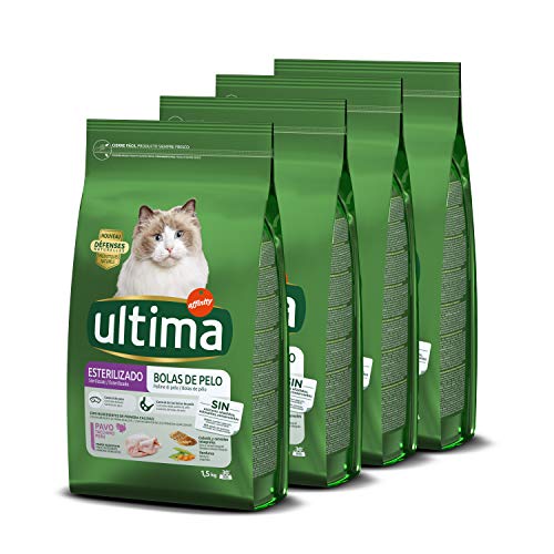 Ultima Pienso Para Gatos Esterilizados Para Prevenir Bolas De Pelo Con Pavo - 4 x 1.5 kg